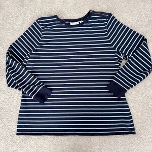 Denim & Co. long sleeve striped top with shoulder zipper detail size XL